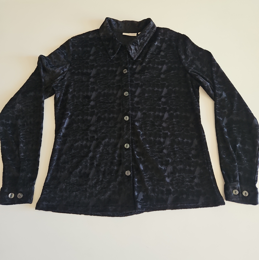 Vintage Basic Equipment Black Button-Front Blouse